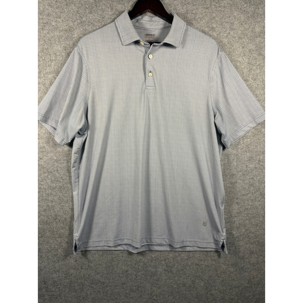 Cremieux Performance Mens Large Blue White Geometric Print Golf Polo Shirt L